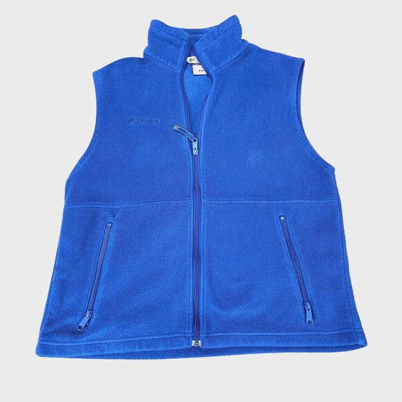 Columbia Vest Men's Medium Blue Fleece Polyester Logo Sleeveless Full Zipper - Picture 1 of 9